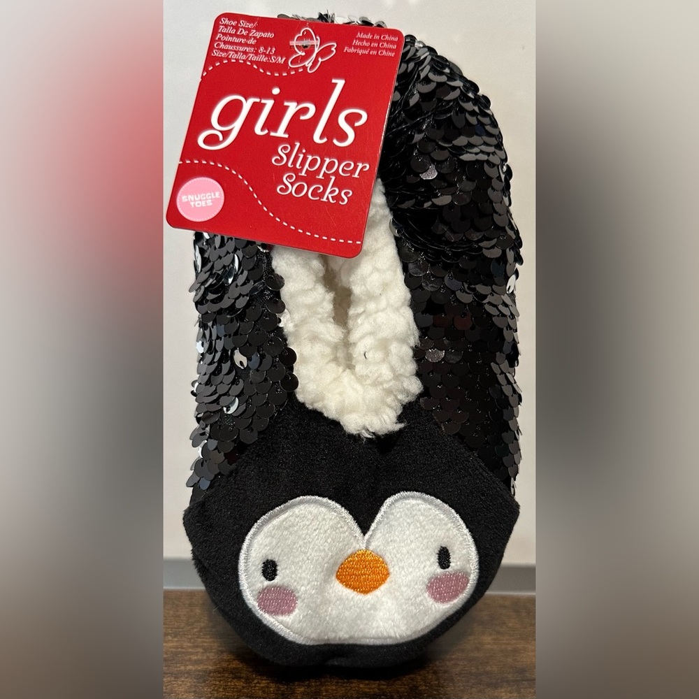 Snuggle Toes Toddler/Little Girls Penguin Slipper Socks NWT Size 8-13